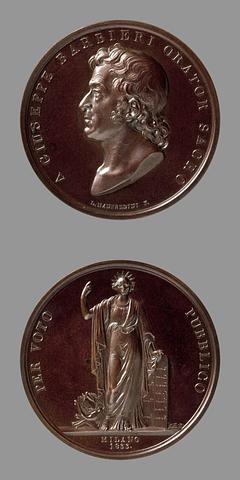 F101 Medaljens forside: Giuseppe Barbieri. Medaljens bagside: Religionen
