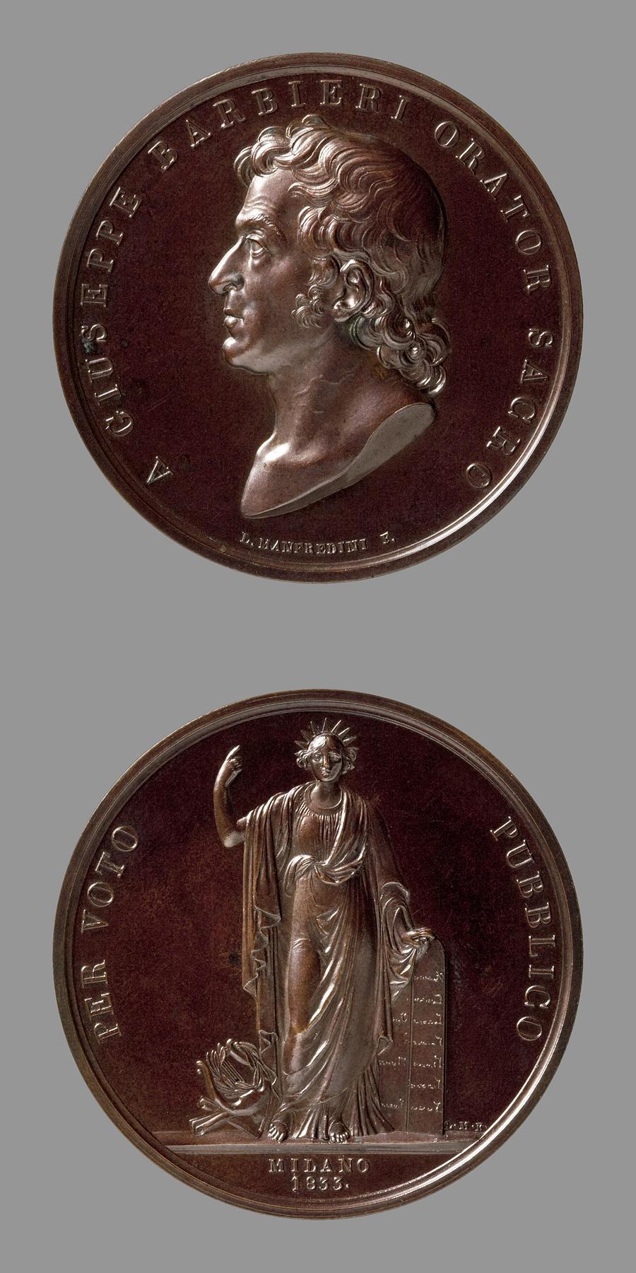 Medaljens forside: Giuseppe Barbieri. Medaljens bagside: Religionen, F101