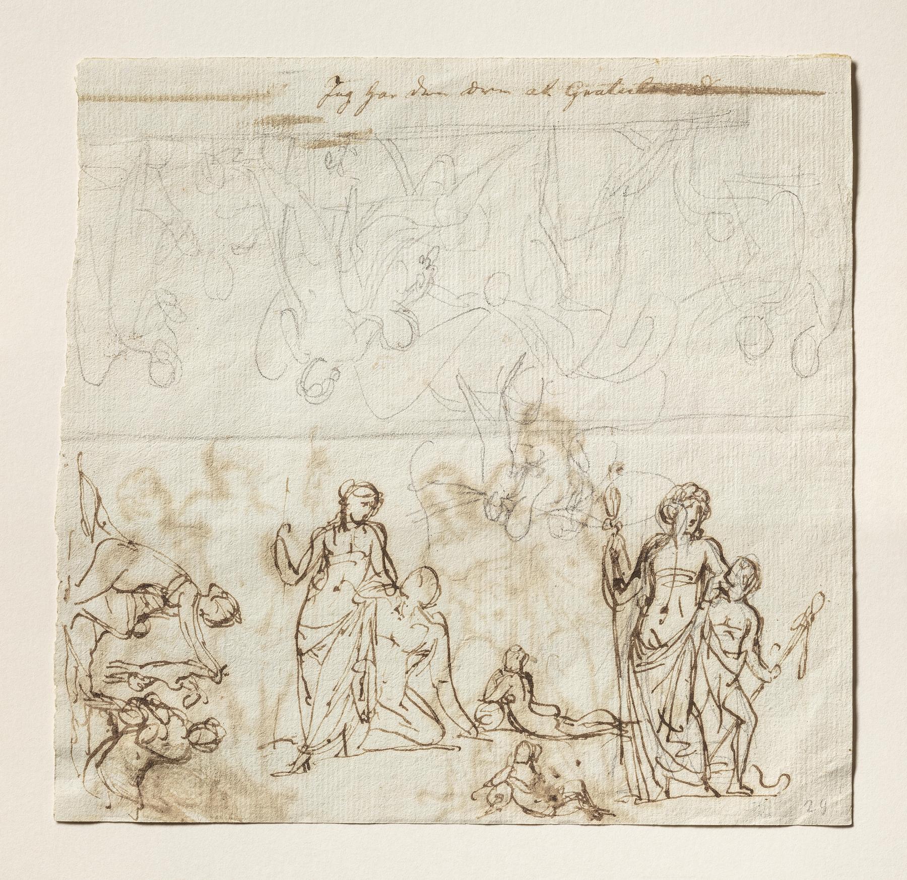 Thetis dypper Achilleus i floden Styx. Flodguder. Bacchus og satyr. Gravmæle over Johann Philipp Bethmann-Hollweg, C29v