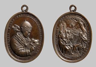 F43 Medaljens forside: Pave Gregor 1. den Store. Medaljens bagside: Sankt Romualdos vision