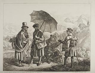 E722 Ernst Welker, Johann Christoph Erhard og brødrene Heinrich og Friedrich Philipp Reinhold på en malerisk rejse fra Salzburg til Berchtesgaden i august 1818