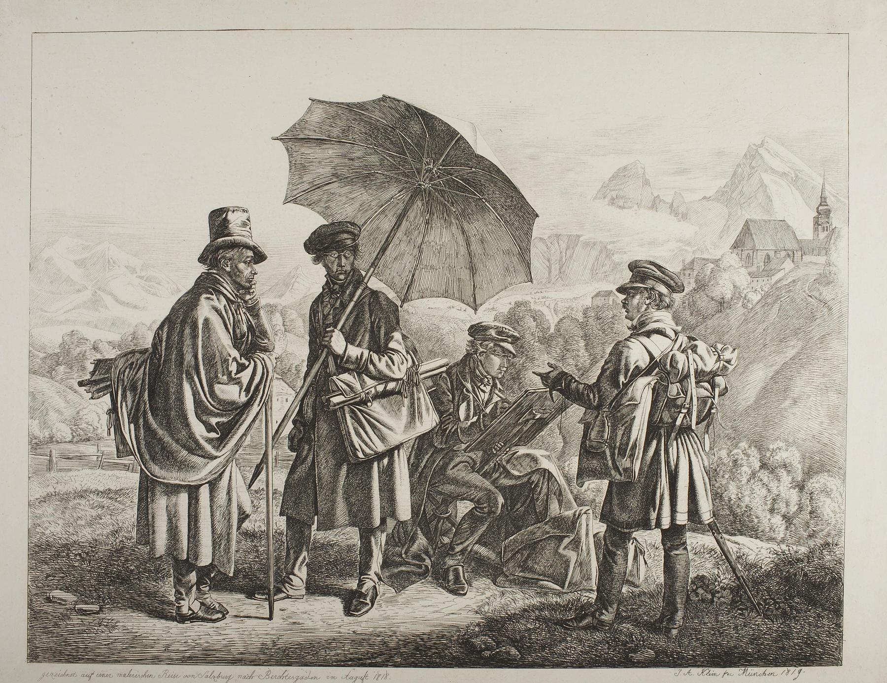 Ernst Welker, Johann Christoph Erhard og brødrene Heinrich og Friedrich Philipp Reinhold på en malerisk rejse fra Salzburg til Berchtesgaden i august 1818, E722
