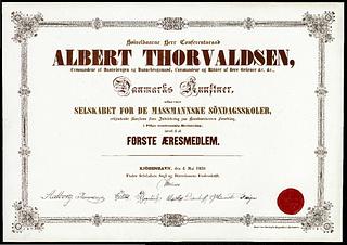 N351 Thorvaldsens æresdiplom fra de Massmannske søndagsskoler