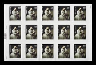 E2342 Sheet of 15 Danish Stamps with Emil Bærentzen's Portrait of Johanne Luise Heiberg