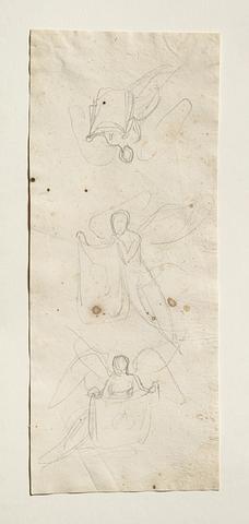 C177r Svævende engel holder et klæde med en portrætskitse til et ubekendt gravmæle
