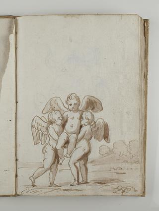 C563,79v Two Cupids Carry a Third Cupid in a Gold Chair