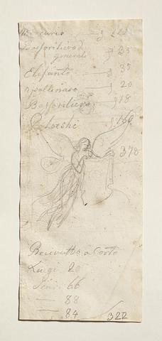 C177v Hovering angel holding a cloth with a portrait sketch for an unknown sepulchral monument