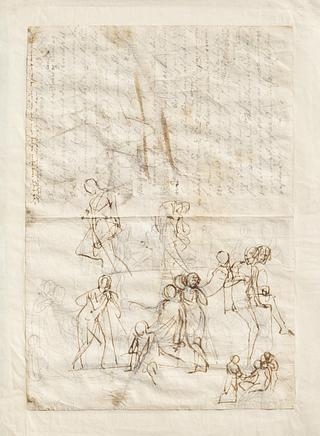 C144r Figurstudier til gravmæle over Johann Philipp Bethmann-Hollweg