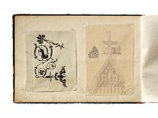 D1827,8 Ornament with Swan and Panther. Gothic Window. Butterfly Wing