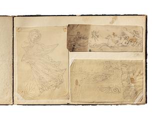 D1827,59 Female Figure in Richly Folded Drapery. Triton and Woman on Sea Horse. Ornaments