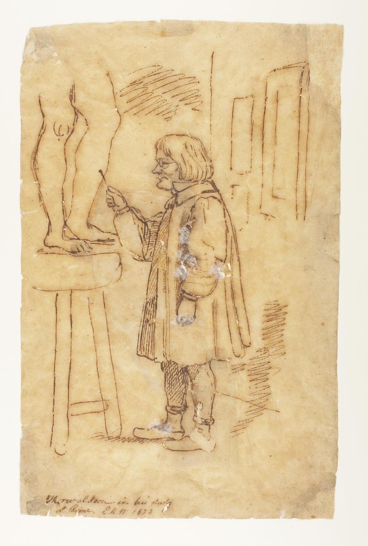 Karikatur af Thorvaldsen i sit atelier i Rom, D1742