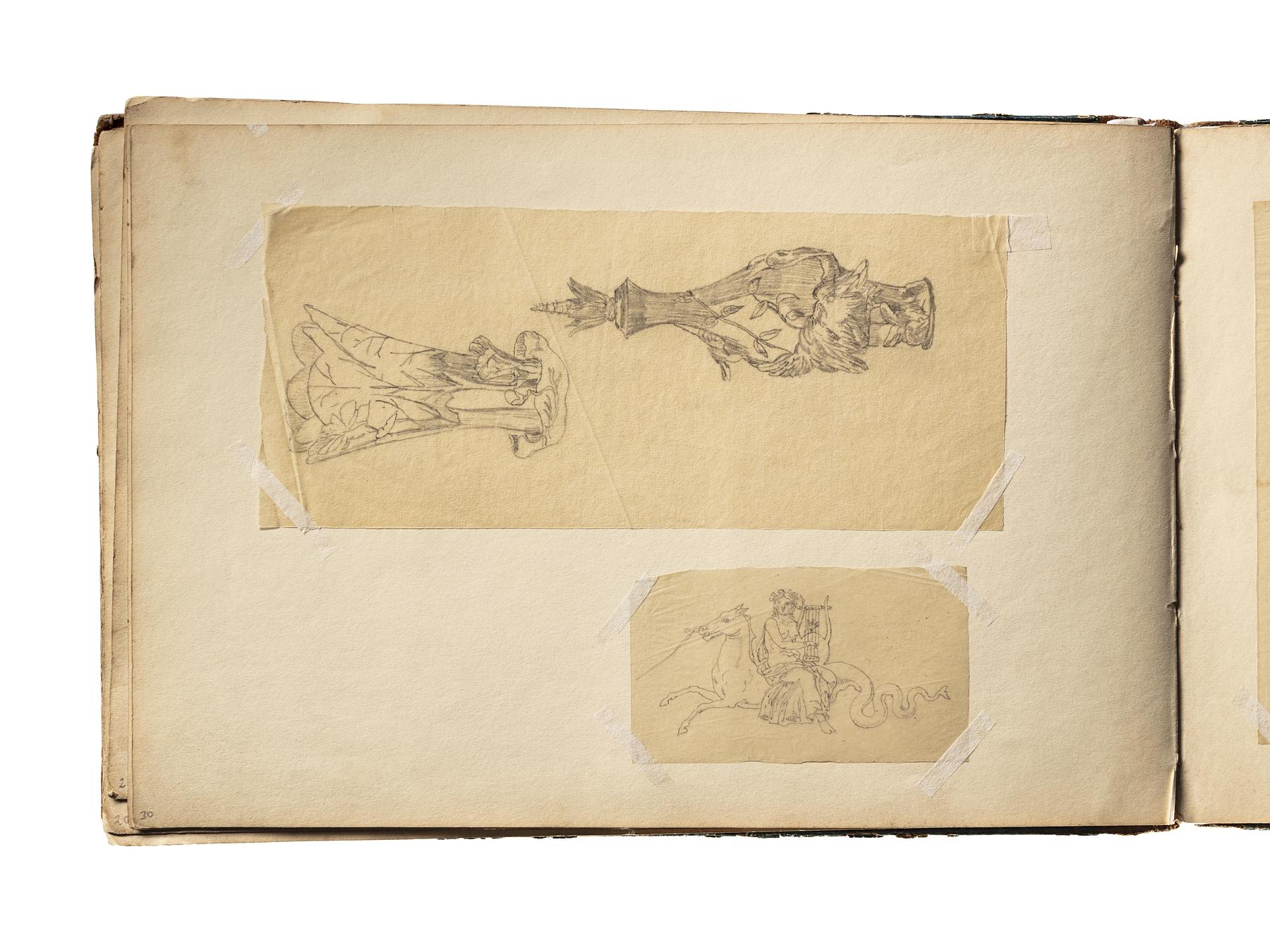 To vaser. Lyrespillende kvindefigur på havhest, D1827,30
