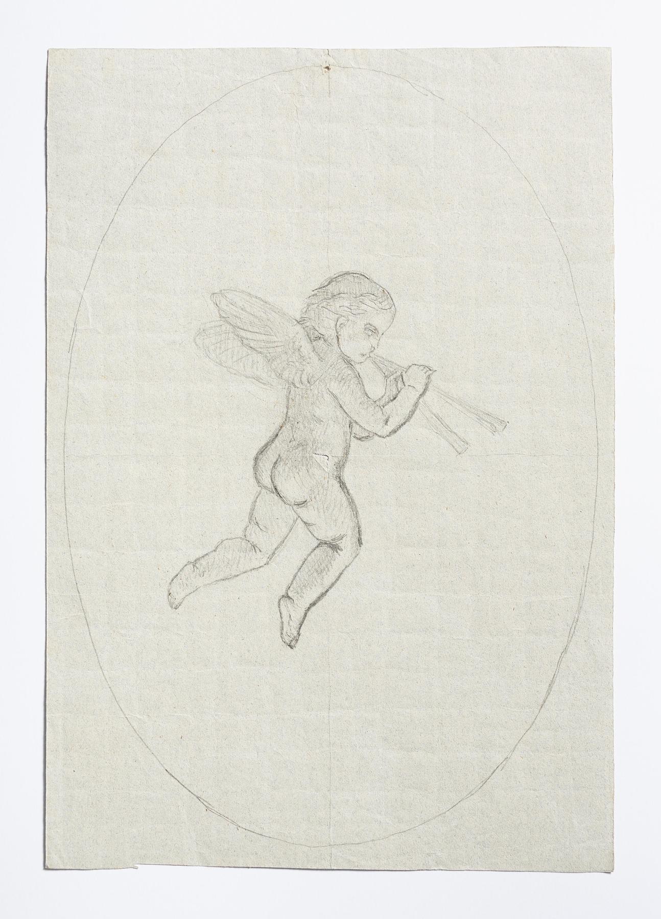 Svævende putto med dobbeltfløjte, D1656r