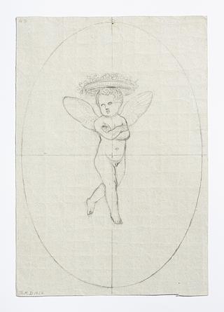 D1656v Svævende putto med blomsterkurv