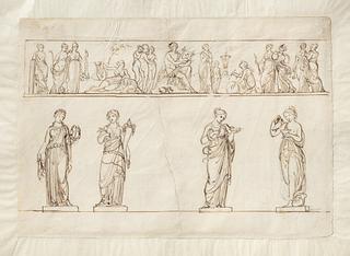 C42r Apollo. The Graces, and the Muses. Statues Representing Flora, Pomona, Hygieia, and Hebe