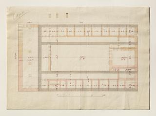 D1753 Thorvaldsens Museum, plan af kælderen med pilotering og vognremisens fundamenter