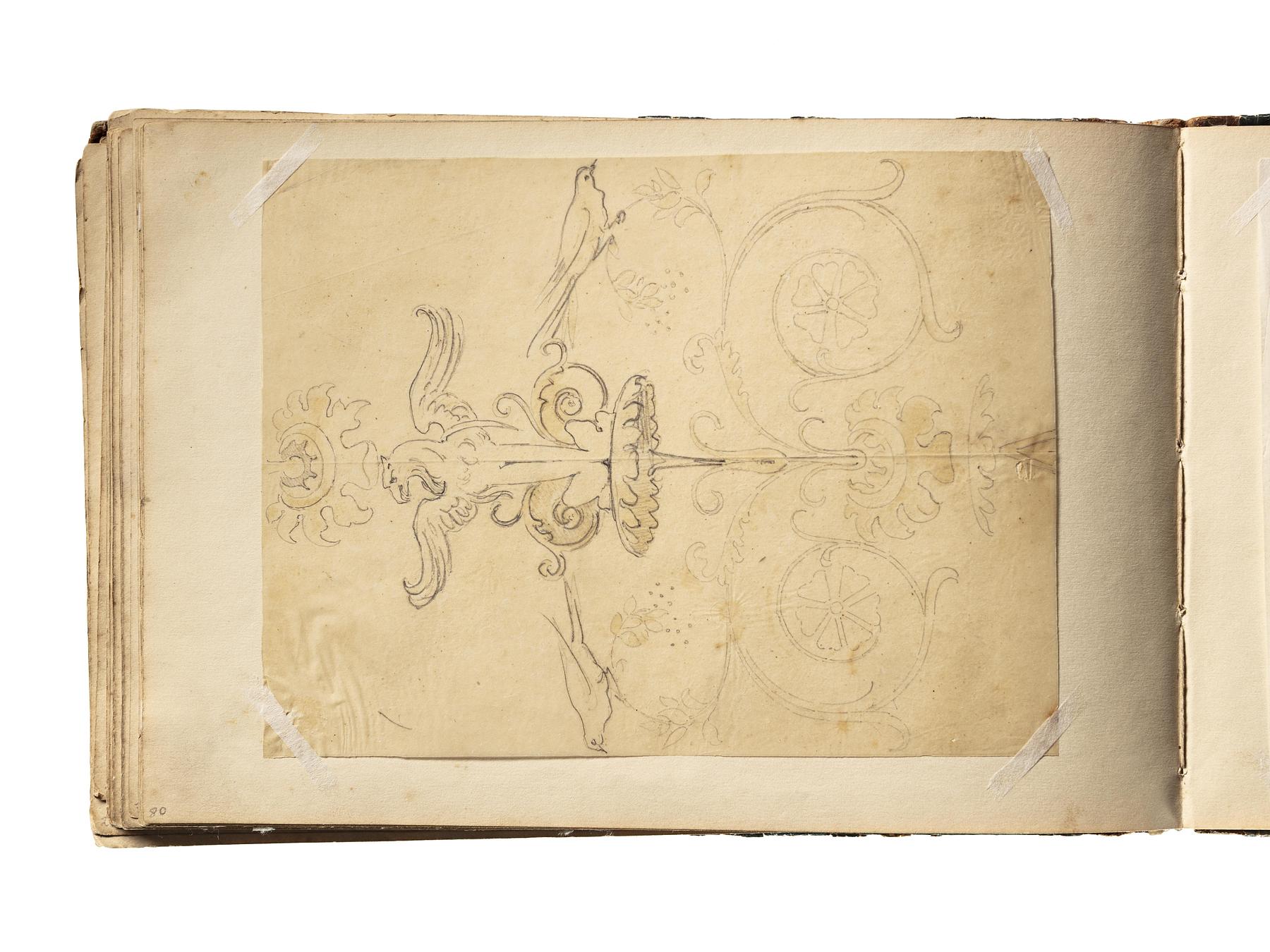 Planteornament med grif og to fugle, D1827,80