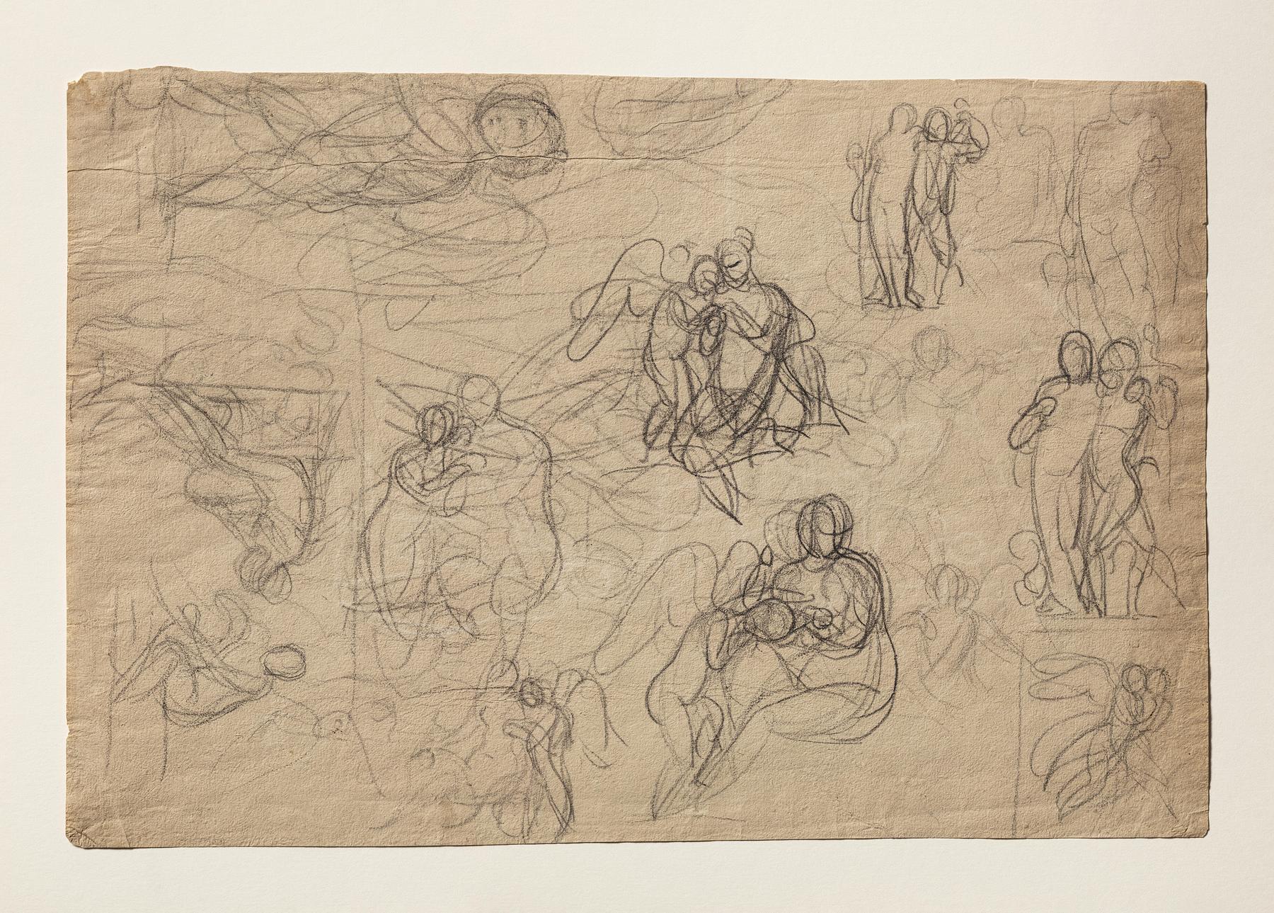 Amor klager til Venus over et bistik. Paris. Bacchus støttet af en satyr. Dagen (?) eller Latona (?), C95r
