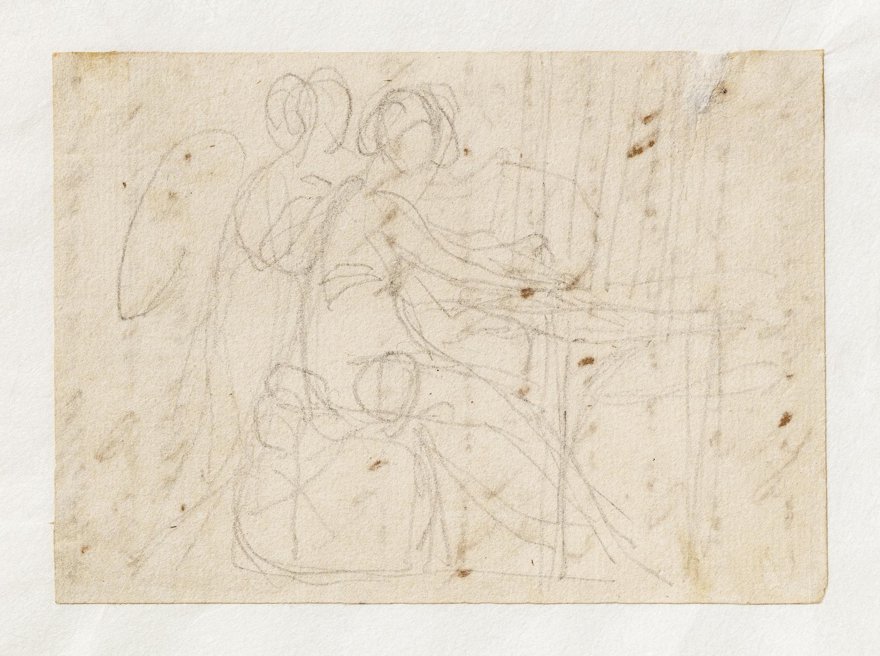 Woman weaving, attended by an angel, C725r