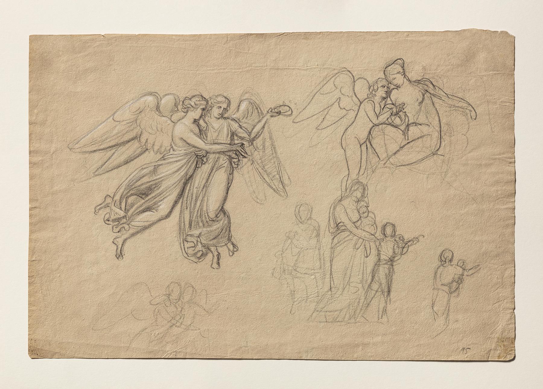 Cupid Complains to Venus about a Bee Sting. Hagar and Ishmael or Baptism of Christ? Hovering angels, C95v