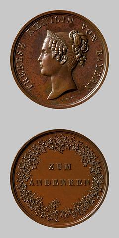 F127 Medaljens forside: Therese af Sachsen-Hildburghausen. Medaljens bagside: Efeukrans og indskription