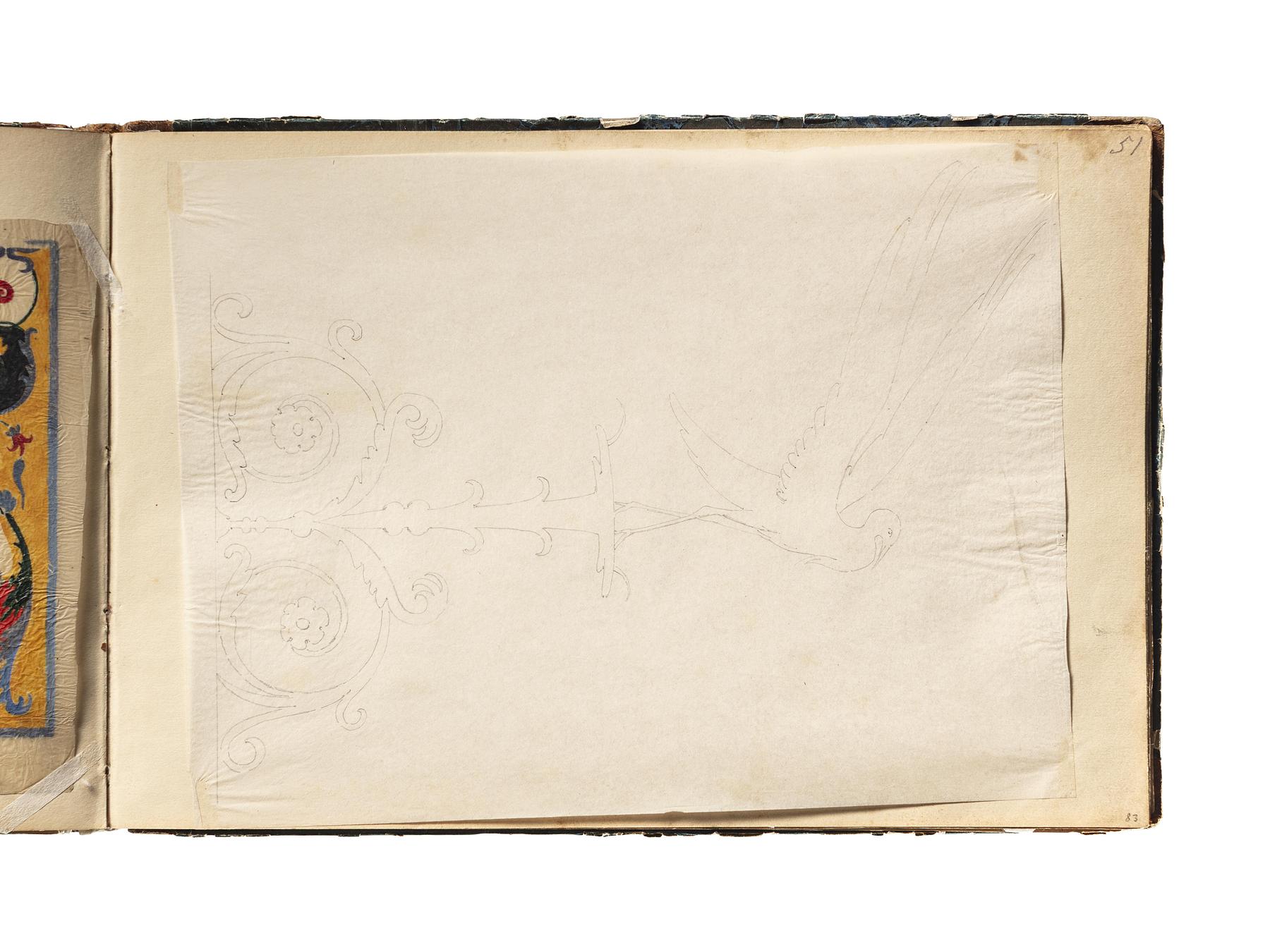 Planteornament og fugl, D1827,83