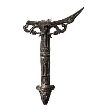 H2180 Handle from a patera with a silenus mask and a bird's head