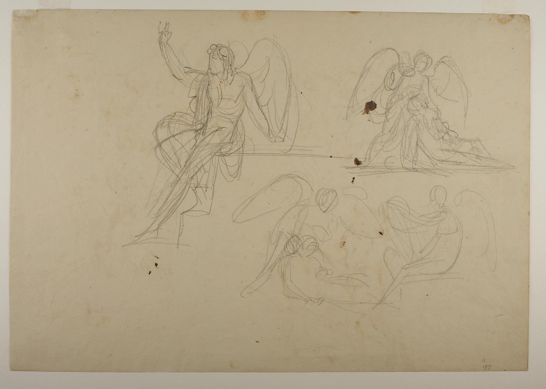 Kvinderne (De tre Mariaer) ved graven. Victoria med en falden kriger. Amor og Psyche (?), C197r
