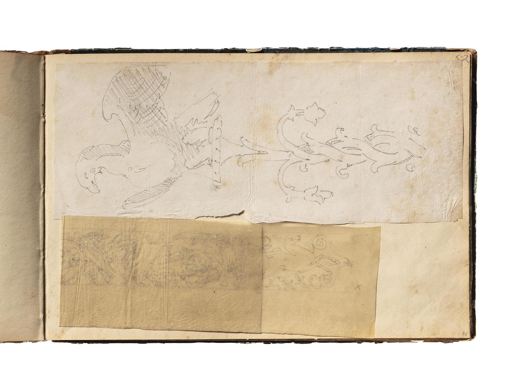 Ornament med en ørn. Ornamentfrise med tyr og hjort, D1827,85