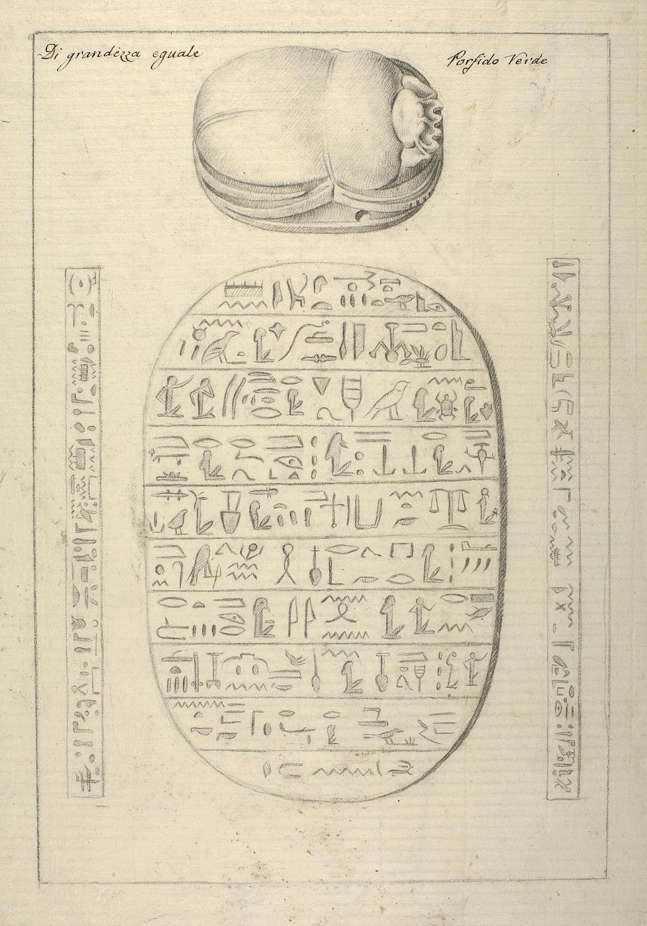 Egyptisk skarabæ med hieroglyffer, D1163