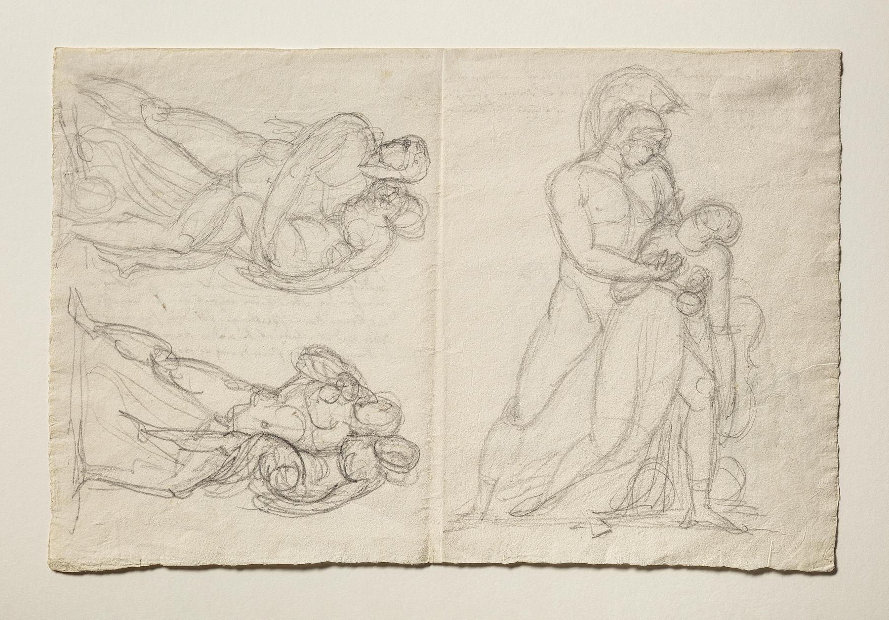 Achilles and Penthesilea. Man carrying a woman, C15v