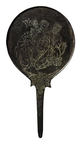 H2181 Spejlkapsel med Dionysos, Eros og en mænade