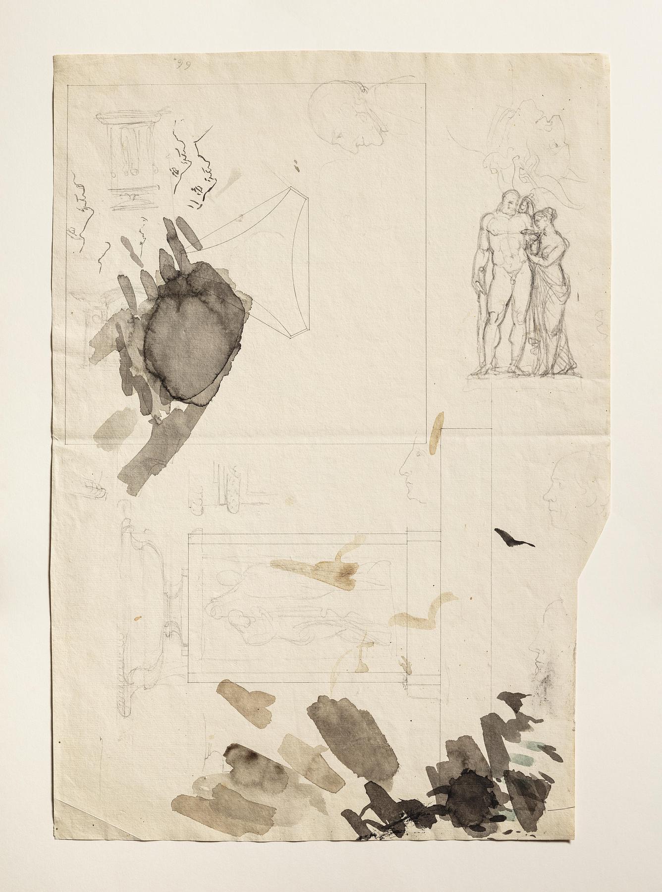 Baptismal Font. Hercules and Hebe. Profile portraits of Georg Zoëga and others, C66r