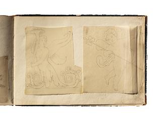 D1827,107 Ornament med figur. Svævende amorin