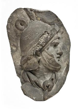 L326b Head of a helmeted Roman horseman