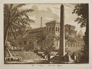 E1997 Lake Surrounded by Egyptian Inspired Buildings and Monuments