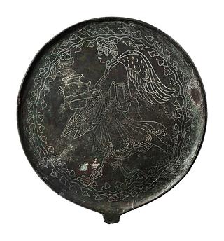 H2156 Mirror with a winged goddess (?) fetching water at a fountain