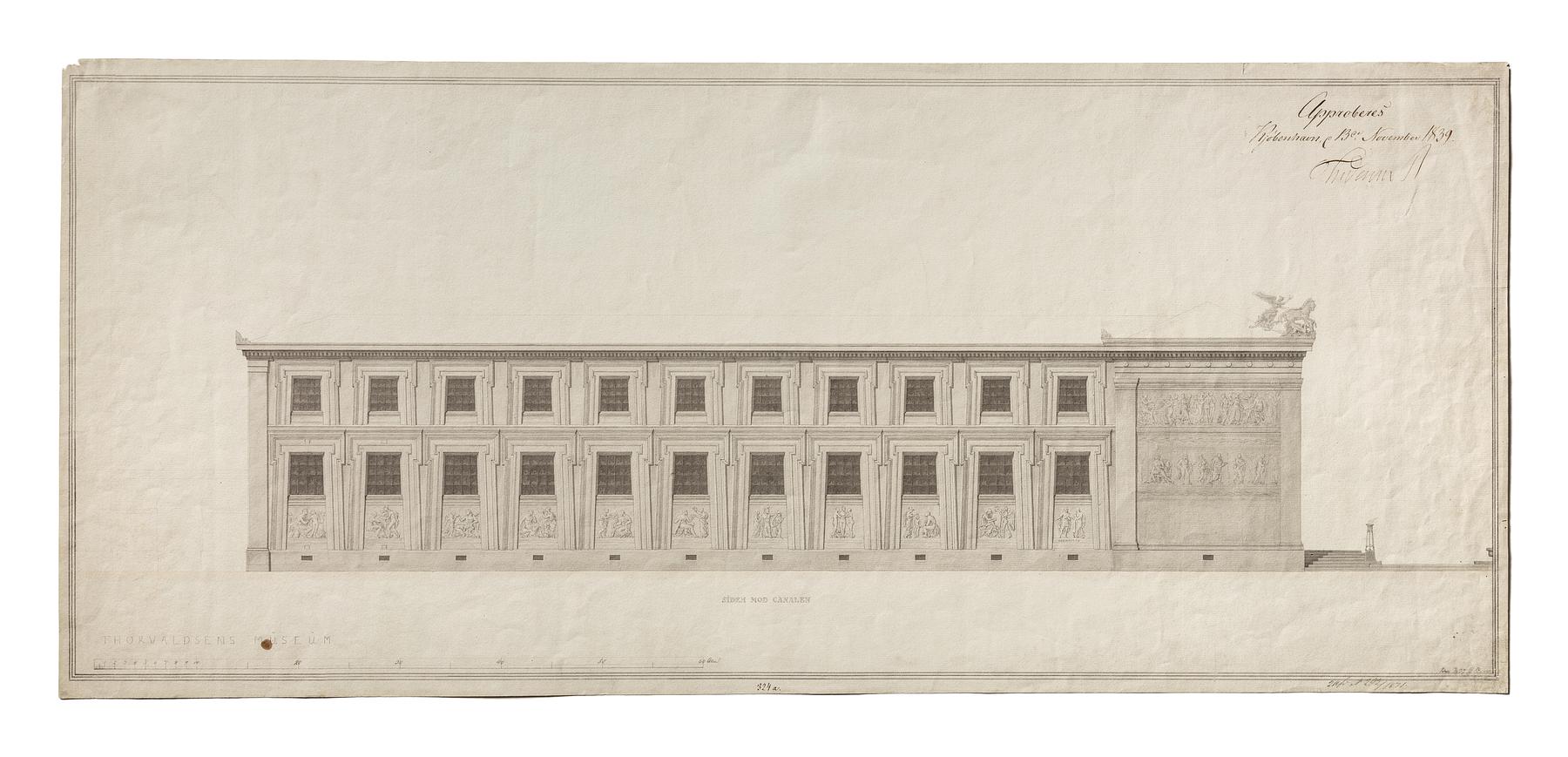 Thorvaldsens Museum, Elevation of Facade towards the Canal, D1593