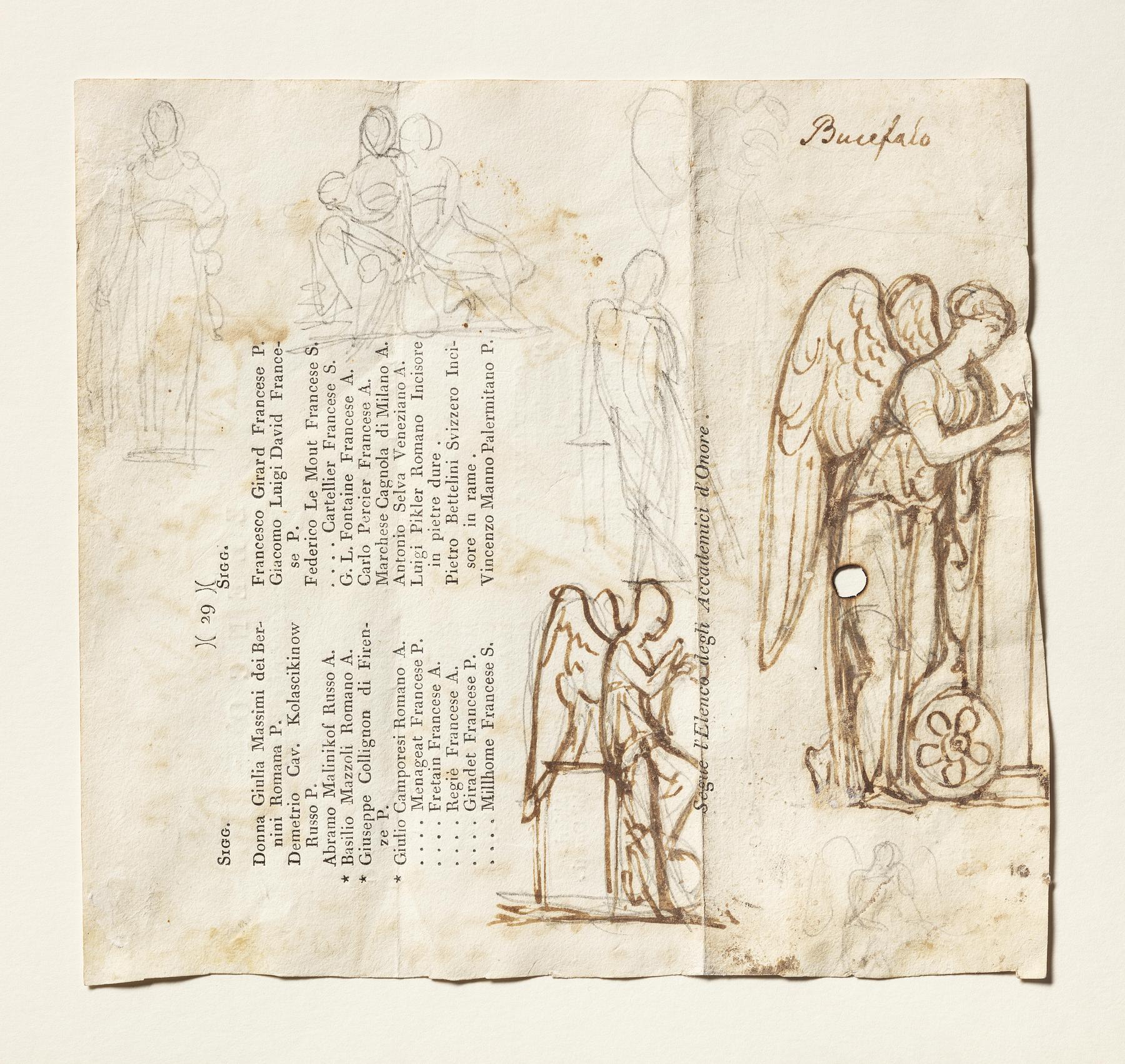 Mercury. Nemesis. Melpomene. Genius of Death. Cupid and Psyche (?). Victory with a sinking Warrior (?), C204v