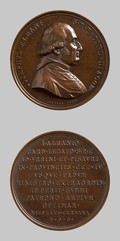 F46 Medaljens forside: Kardinal Giuseppe Albani. Medaljens bagside: Indskrift