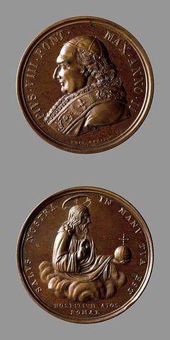 F58 Medaljens forside: Pius 8. Medaljens bagside: Kristus
