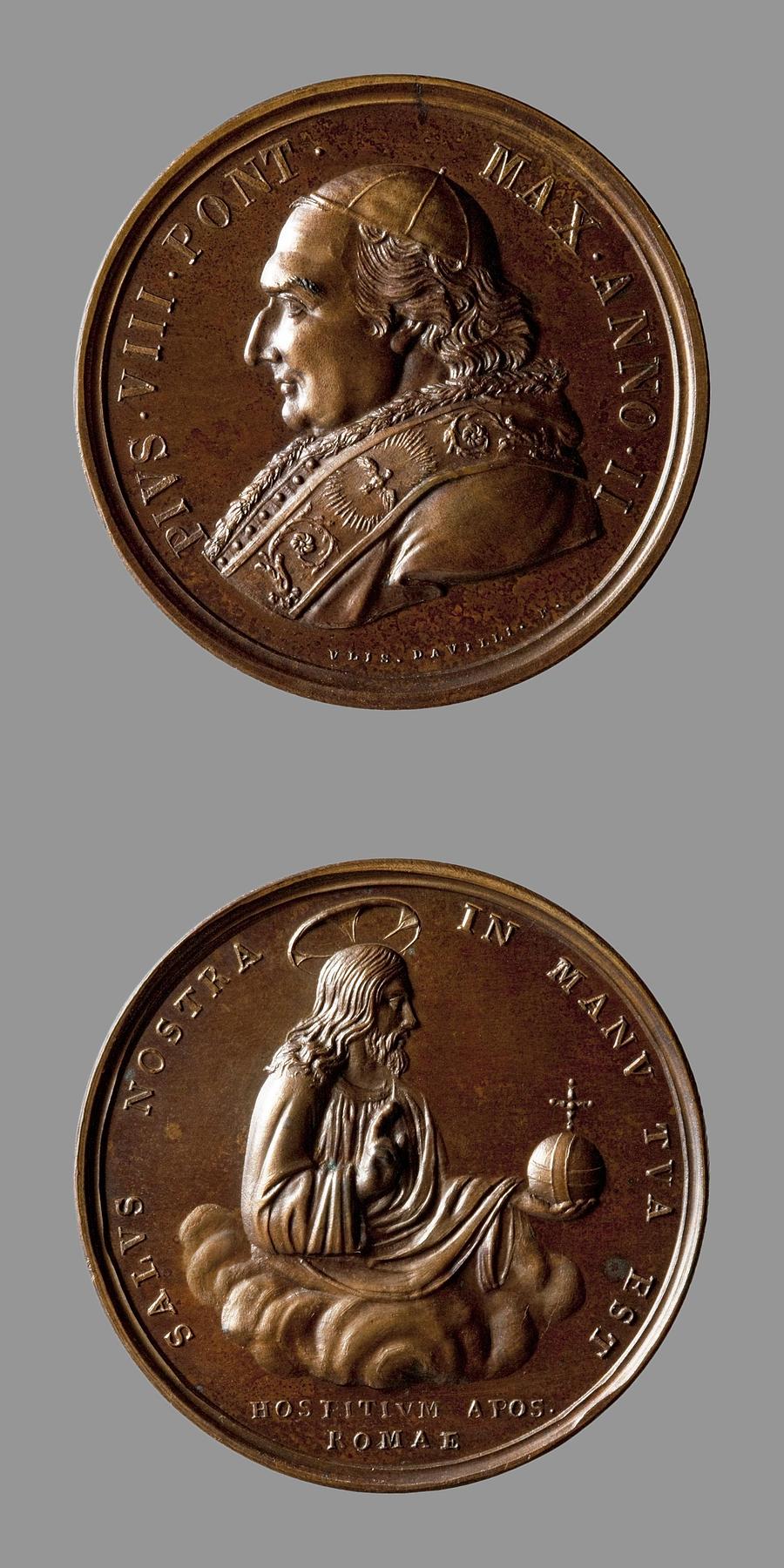 Medaljens forside: Pius 8. Medaljens bagside: Kristus, F58