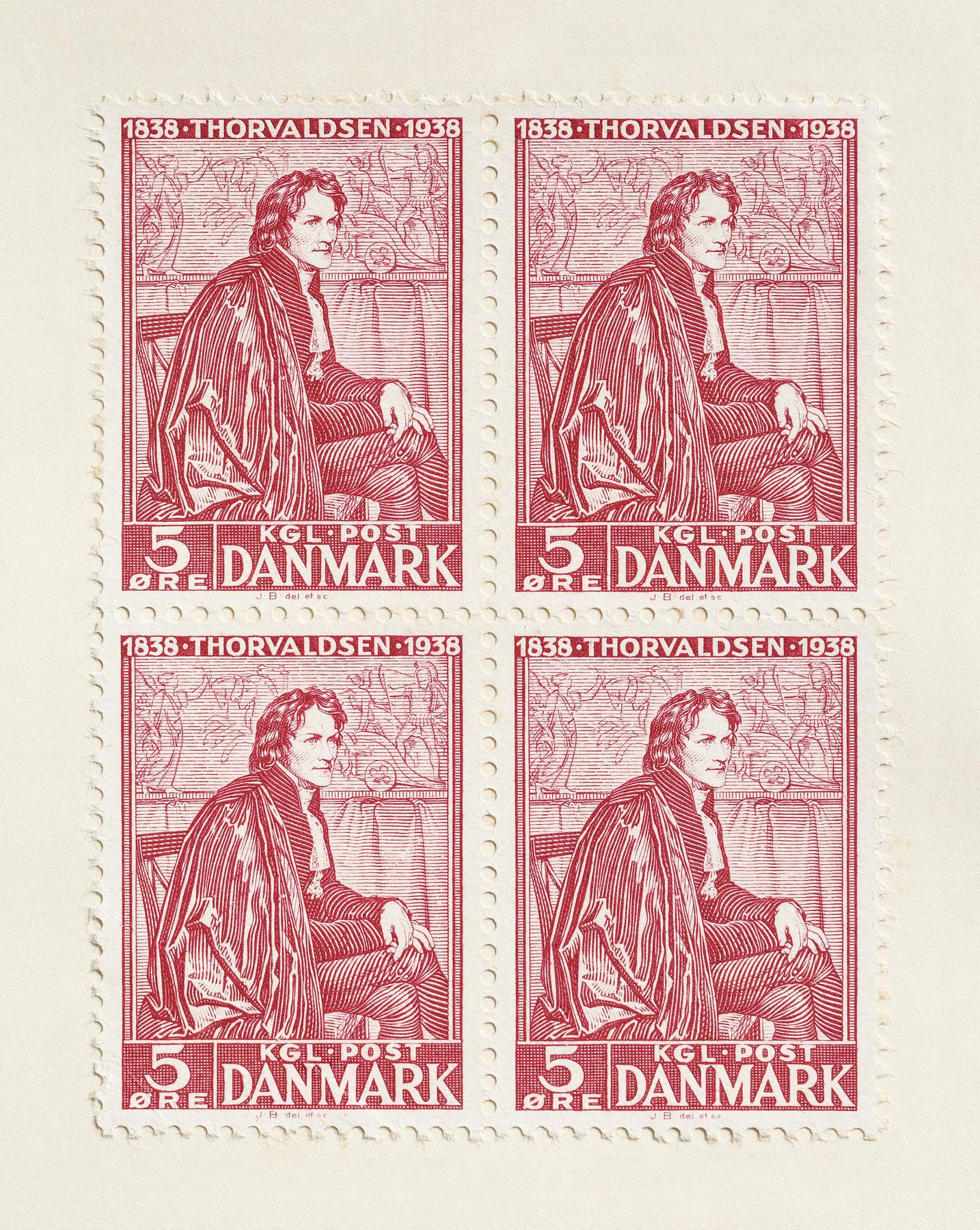 Block of four stamps with Portrait of Thorvaldsen in the costume of the San Luca Academy, E2349