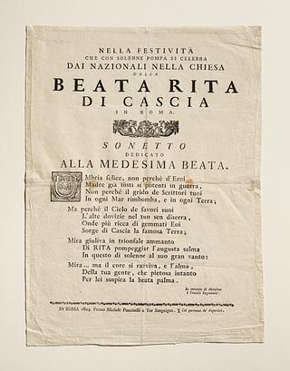 C83v Plakat med sonet til "Beata Rita di Cascia"