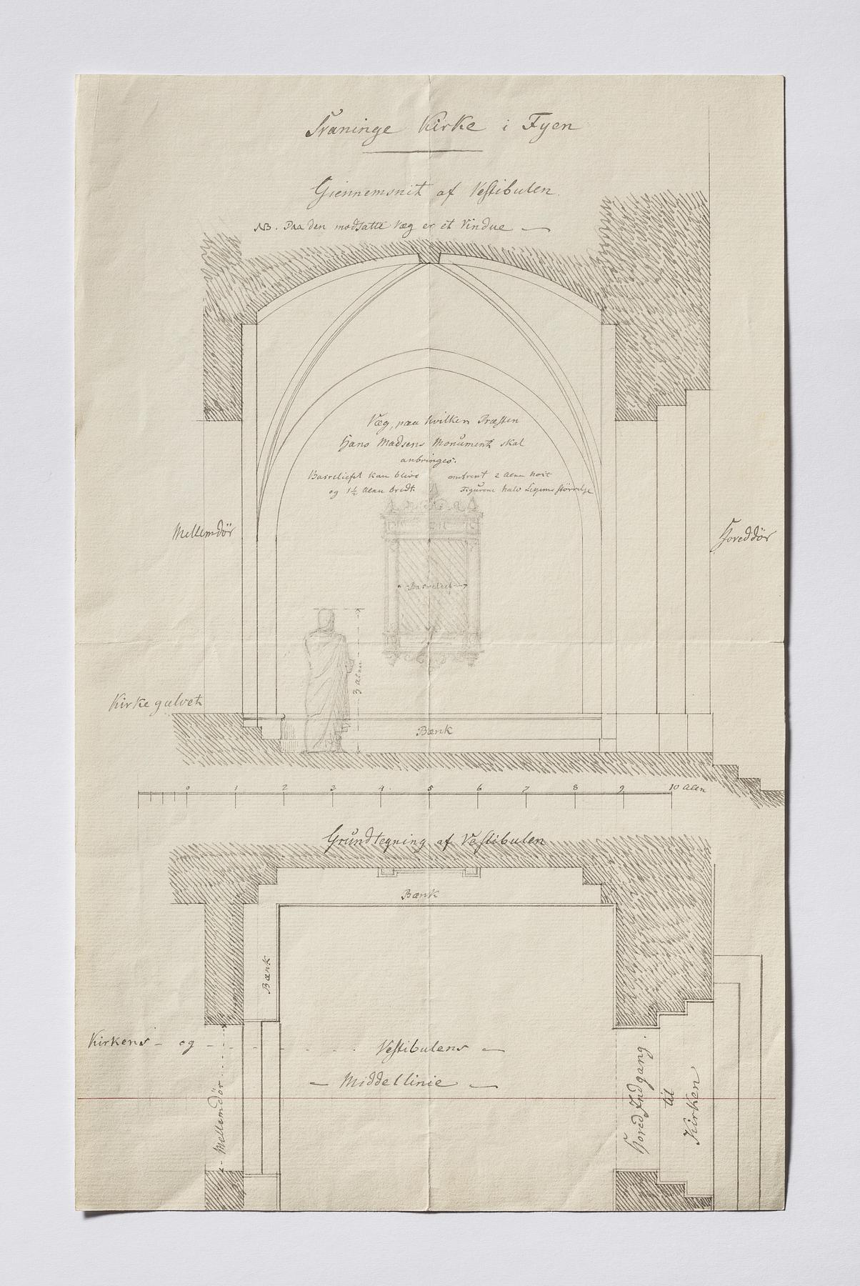 The Weaponhouse of Svanninge Church, Ground Plan and Section with Proposal of Placement of the Relief, D1565