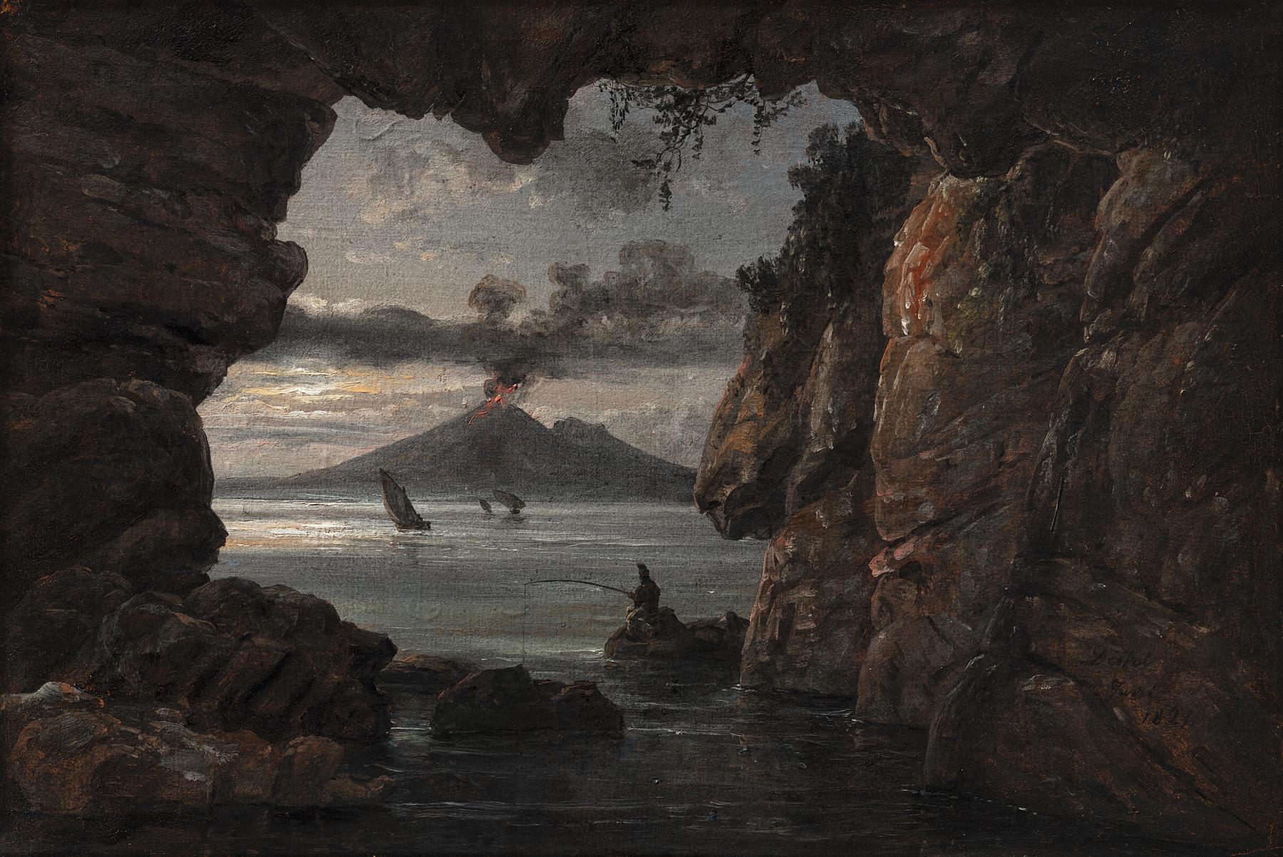 View from a Grotto of the Bay of Naples with Vesuvius in Eruption, B180