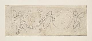 C222 Three hovering angels with flower branches as a festoon