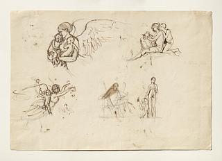 C189r Night. Woman weaving a garland. Day. Seated man (Anacreon?). Venus and Cupid