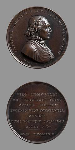 F40 Medaljens forside: Kardinal Ercole Consalvi. Medaljens bagside: Indskrift