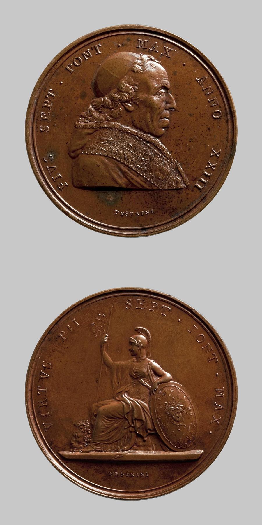 Medaljens forside: Pius 7. Medaljens bagside: Minerva, F106